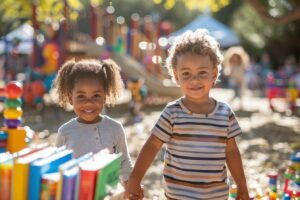 Enfants souriants de différentes origines célébrant la Journée mondiale des droits de l'enfant