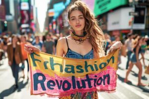 Artisans internationaux côtoyant des machines à coudre dans un atelier de couture éco-responsable pour la Journée mondiale Fashion Revolution Day