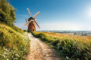 Ancien moulin à vent avec ailes en bois lors des Journées Européennes des Moulins