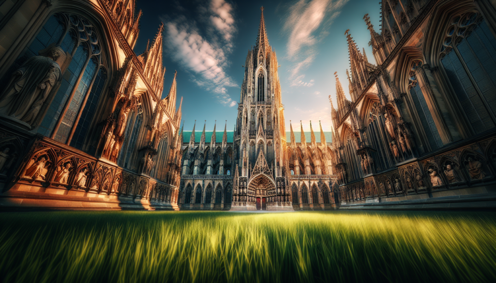 Monument en U majestueux, Ulmer Münster, architecture gothique détaillée sous le ciel bleu. Développez une belle image.