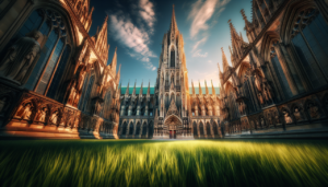 Monument en U majestueux, Ulmer Münster, architecture gothique détaillée sous le ciel bleu. Développez une belle image.